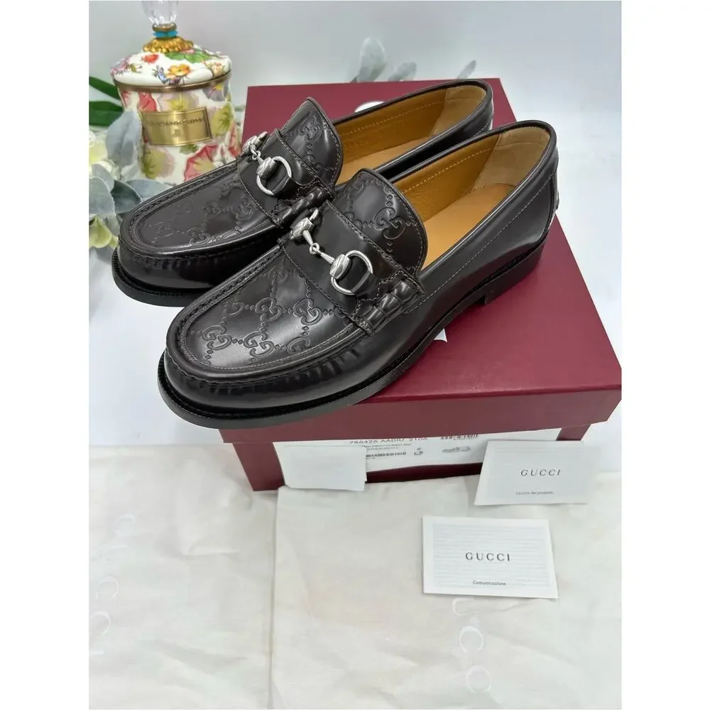 Men's Gucci KAVEH GG embossed leather loafers size 8 fits 8.5US made in Italy